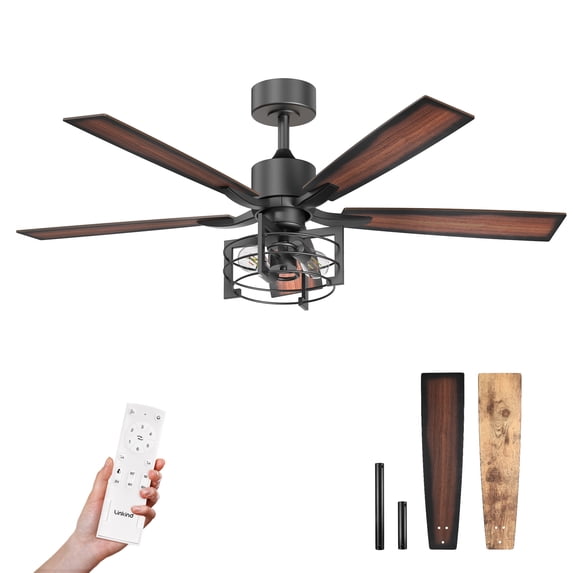 Consciot 52 inch Ceiling Fan with Light Kit, Matte Black, 5 Blades, Remote Control, Reverse Airflow, 6 Speeds, Dimmable
