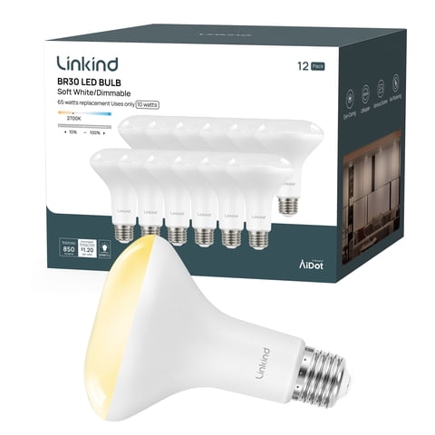 Linkind BR30 Led Bulbs 65W Equivalent, Dimmable Indoor Flood Lights Bulb, E26 Base, 2700K Soft White, 10W, 850 LM, Recessed Lighting Bulb for Ceiling, Recessed Can, Living Room and Kitchen, 12 Pack