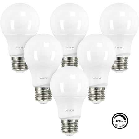 Linkind A19 LED Light Bulbs, 60 Watt Eqv, 5000K Daylight, 9W 840 Lumens, Dimmable, E26 Standard Base LED Bulbs, UL Listed, 6 Pack