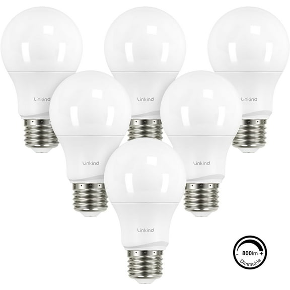 Linkind A19 LED Light Bulbs, 60 Watt Eqv, 5000K Daylight, 9W 840 Lumens, Dimmable, E26 Standard Base LED Bulbs, UL Listed, 6 Pack