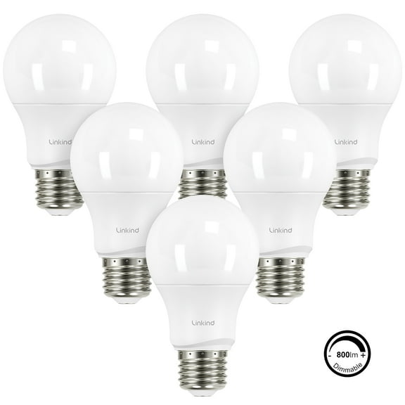 Linkind A19 LED Light Bulbs, 60 Watt Eqv, 2700K Soft White, 9.5W 800 Lumens, Dimmable, E26 Standard Base LED Bulbs, UL Listed, 6 Pack