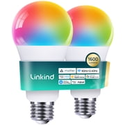 Linkind Matter Smart Light Bulbs, UltraColor 1600lm A21 Color Changing Bulbs, 1000K-20000K, Dual-Band 2.4GHz & 5GHz Wi-Fi 6, Works with Alexa, Apple Home & Goog