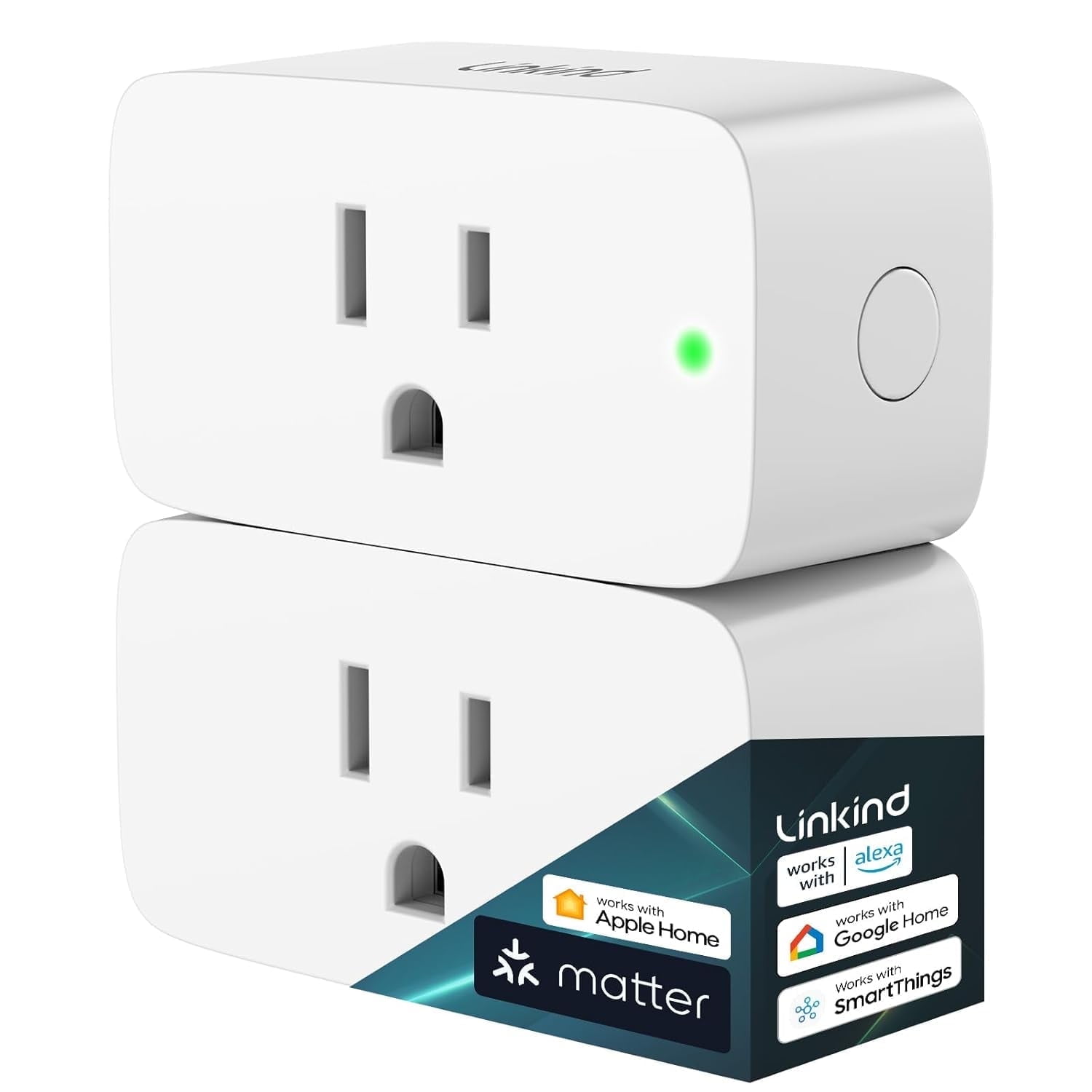 Linkind Matter Smart Plug with Voice Control, 2 Pack