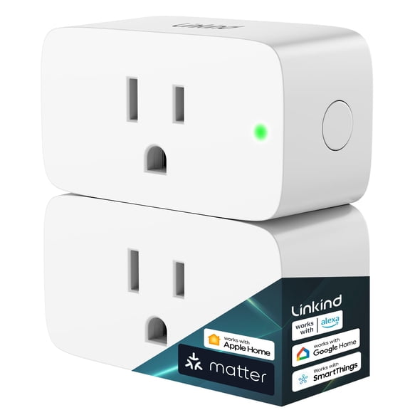 Linkind Matter Smart Plug, Work with Apple Home, Siri, Alexa, Google, SmartThings, Smart Home Smart Outlet Timer 15A/1800W, APP Remote Control & Schedule, 2.4G Wi-Fi Only, 4 Pack