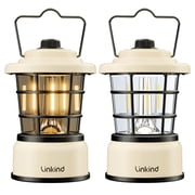 Linkind Retro LED Lantern, 200H Max Runtime, Battery Powered Dual Light Lamp, Dimmable Warm White & Daylight Lighting for Camping, Patio & Indoor Use