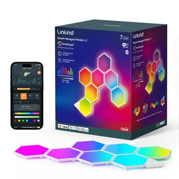 Linkind EP6 Smart Hexagon Panels, Multi-Color LED Wall Light Panels, Music Sync, Indoor Modern Decor, Corded, 7pack