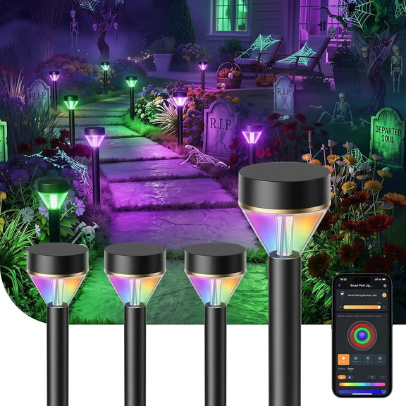 Linkind Smart Multi-Zone Landscape Path Lights SP6LV, 510LM Low Voltage (AC/DC 12-24V) Outdoor Halloween Lighting, App & Voice Control, Color Changing Lights for Garden, Walkway, Driveway, 4 Pack