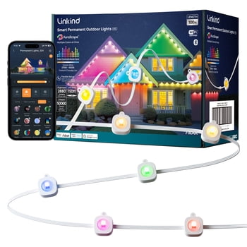 Linkind HP4 Smart Permanent Outdoor Lights 100ft, Color-Changing LED Strip Lights, IP67 Waterproof, Wifi + Bluetooth, Patio, Garden Decor, Holiday Lighting