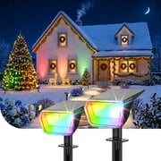 Linkind Solar Lights Outdoor, 50 LEDs IP67 Waterproof Solar Spotlights Outdoor, Color Changing Solar Landscape Lights for Patio, Garden, Pathway, Yard (2 Pack-M
