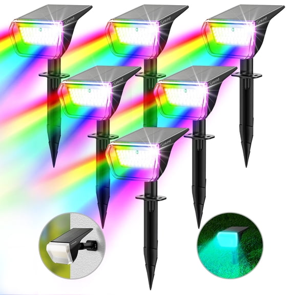Linkind Solar Lights Outdoor, 50 LEDs IP67 Waterproof Solar Spotlights Outdoor, Color Changing Solar Landscape Lights for Patio, Garden, Pathway, Yard (6 Pack-Multicolor)