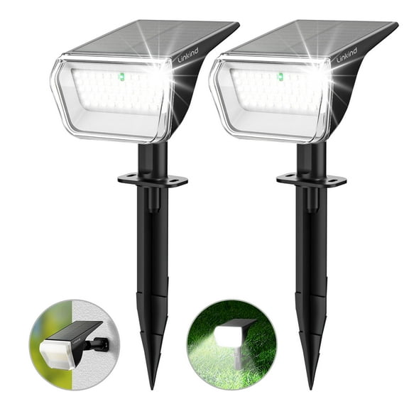 Linkind Solar Lights Outdoor, 60 LEDs IP67 Waterproof Solar Spotlights Outdoor, Solar Landscape Lights for Patio, Garden, Pathway, Yard (2 Pack-Daylight)