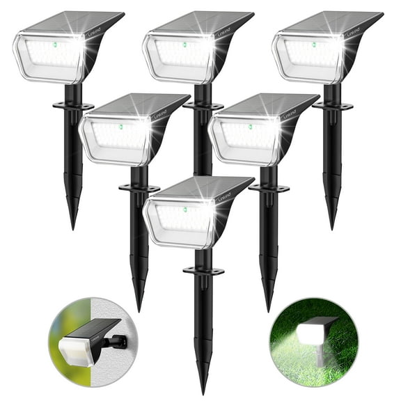 Linkind Solar Lights Outdoor, 60 LEDs IP67 Waterproof Solar Spotlights Outdoor, Solar Landscape Lights for Patio, Garden, Pathway, Yard (6 Pack-Daylight)