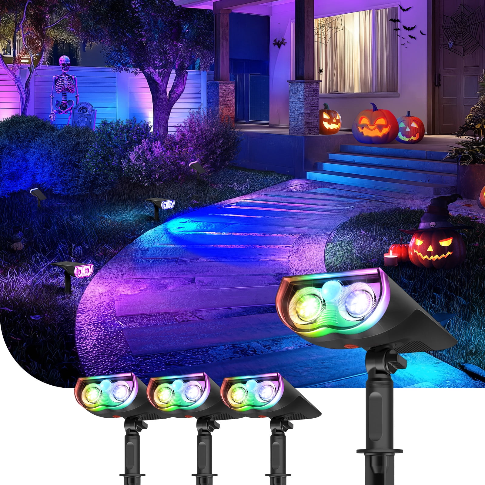Linkind Solar Lights Outdoor, Color Changing Solar Landscape Spotlights Outdoor, IP67 LED Solar Spotlights for Halloween Garden Yard Patio Driveway Porch, 4-Pack