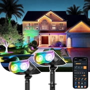 Linkind Smart Solar Spot Lights Outdoor, Solar Spotlight Waterproof Color Changing APP/Voice Control Landscape Lighting for Yard, Garden, Pathway, 2-Pack