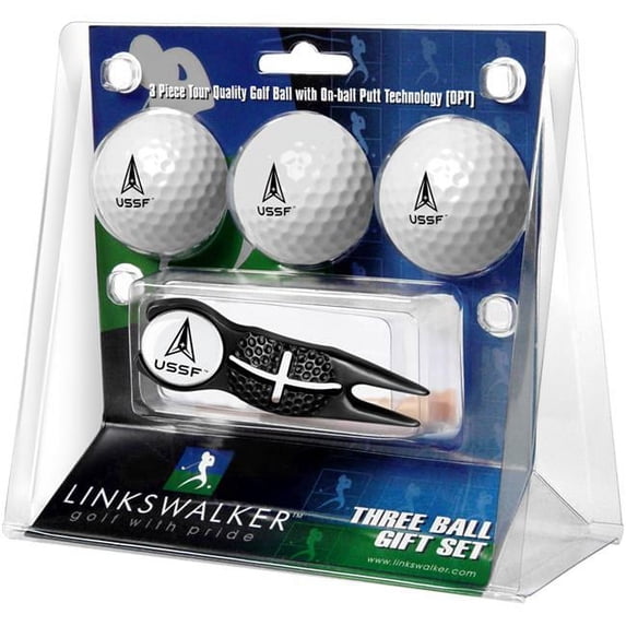 Links Walker LW-MIL-USSF-3PKX-B NCAA United States Space Force - 3 Golf Ball Gift Pack with Black Crosshair Divot Repair Tool