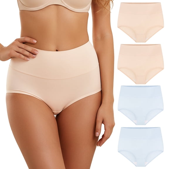 Linkshare Women's Cotton Underwear High Waisted Full Coverage 4-Pack Ladies Panties