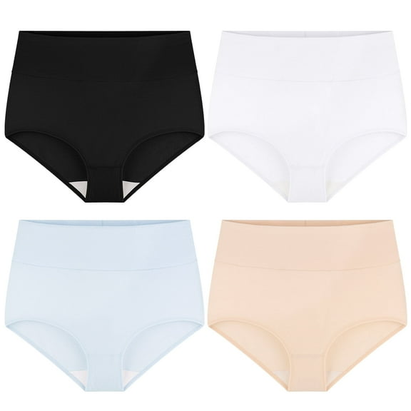 Linkshare Women's Cotton Underwear High Waisted Full Coverage 4-Pack Ladies Panties