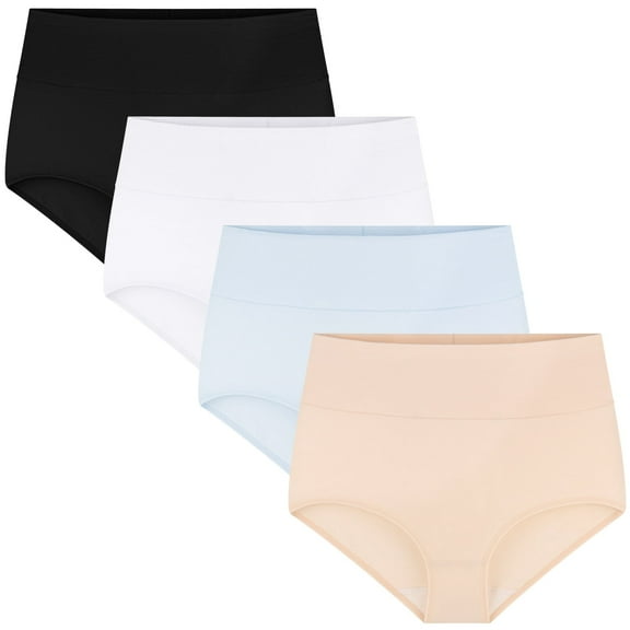Linkshare Women's Cotton Underwear High Waisted Full Coverage 4-Pack Ladies Panties