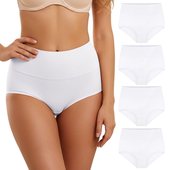 Linkshare Women's Cotton Underwear High Waisted Full Coverage 4-Pack Ladies Panties