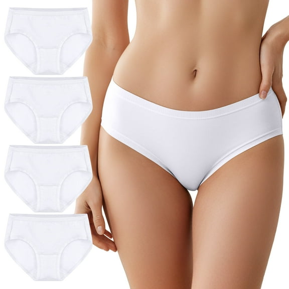 Linkshare Women's Cotton Underwear Mid Waisted Full Coverage 4-Pack Ladies Panties