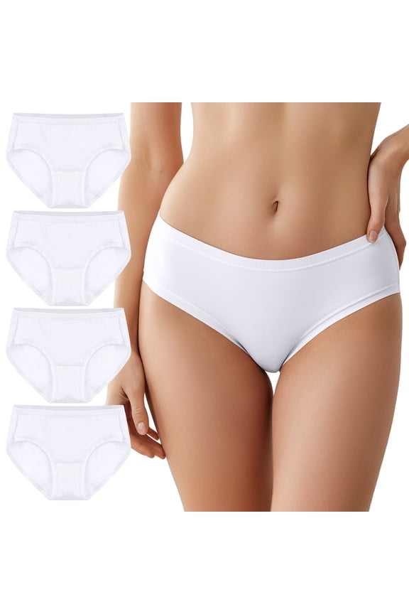 Linkshare Women's Cotton Underwear Mid Waisted Full Coverage 4-Pack Ladies Panties