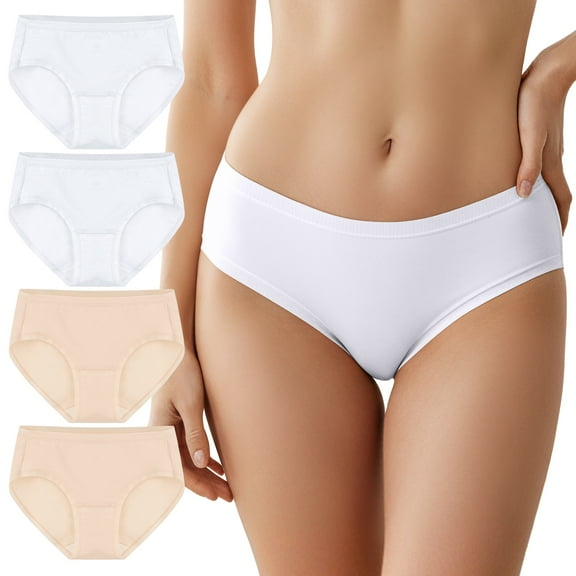 Linkshare Women's Cotton Underwear Mid Waisted Full Coverage 4-Pack Ladies Panties