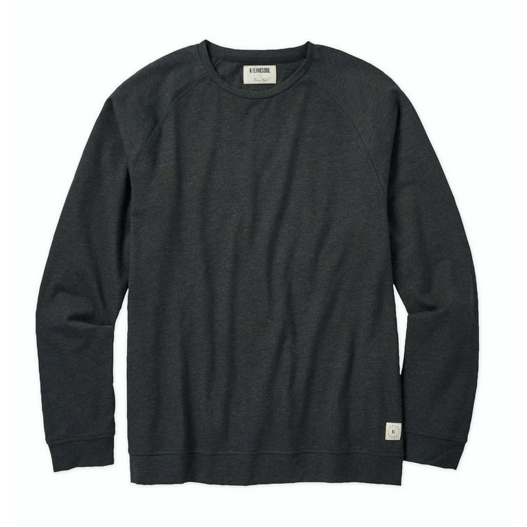 Linksoul Mens Anza Crewneck Raglan Sweatshirt Black Heather Layer in Medium