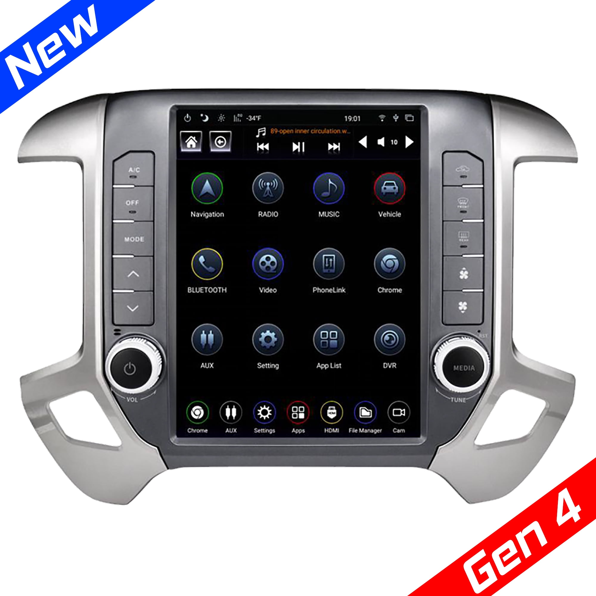 Linkswell Gen4  12.1 inch T-style Car Radio Stereo for Chevy Silverado GMC Sierra 2014-2018 Apple Carplay Android Auto Multimedia Player Car replacement Navigator Bluetooth Wifi GPS