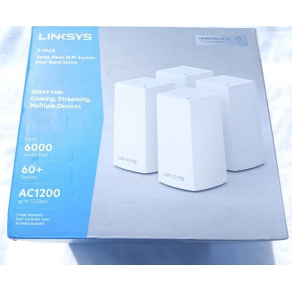 Open Box Linksys F5Z929-4A Velop Intelligent Mesh Wi-Fi System (4-Pack White)