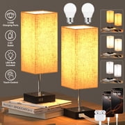 Linkthai Touch Control Bedside Lamps for Bedroom, 3-Color Table Lamps with 3 USB Ports & 2 AC Outlets, Nightstand Lamps with Linen Shades for Living Room, Bulbs Included, 2 Pack