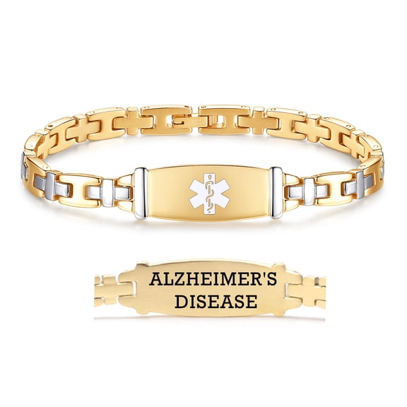 LinnaLove 7 1/2 in Gold Lady Medical Alert id Bracelets-Stainless steel Medical bracelets for women Alzheimer's disease bracelets