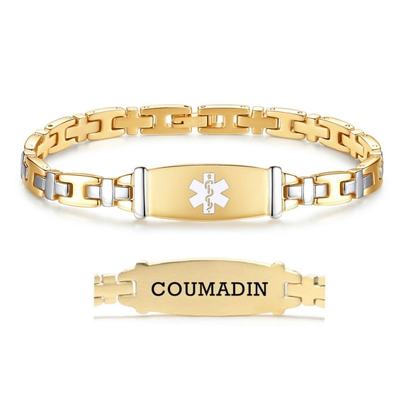 LinnaLove 7 1/2 in Gold Lady Medical Alert id Bracelets-Stainless steel Medical bracelets for women coumadin bracelets