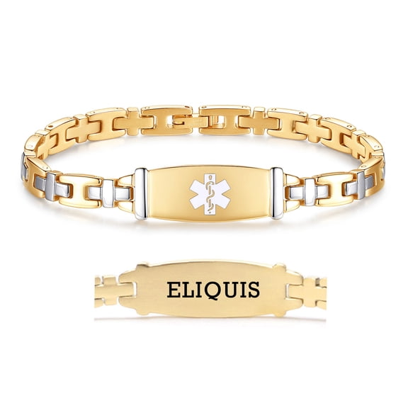 LinnaLove 7 1/2 in Gold Lady Medical Alert id Bracelets-Stainless steel Medical bracelets for women eliquis bracelets