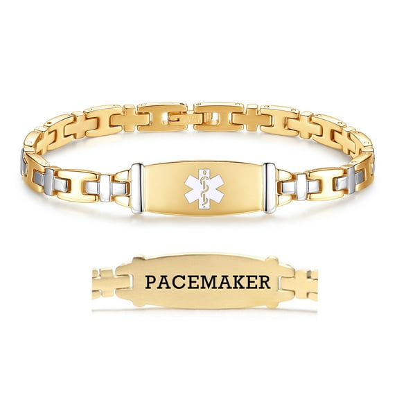 LinnaLove 7 1/2 in Gold Lady Medical Alert id Bracelets-Stainless steel Medical bracelets for women pacemaker bracelets