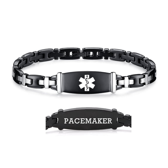 LinnaLove 7 1/2 in Lady Medical Alert id Bracelets-Black Stainless steel Medical bracelets for women pacemaker bracelets
