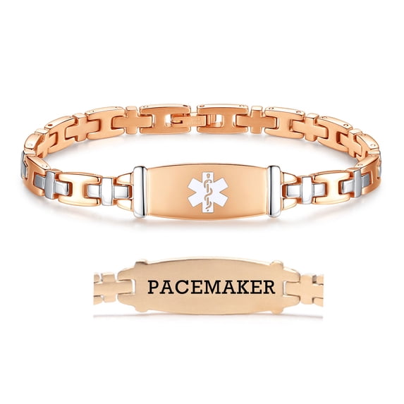 LinnaLove 7 1/2 in Lady Rose gold Medical Alert id Bracelets-Stainless steel Medical bracelets for women pacemaker bracelets