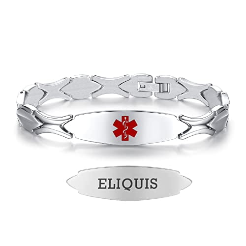 LinnaLove 7 1/2 inch Engraved ELIQUIS Medical Alert Bracelets,Stainless