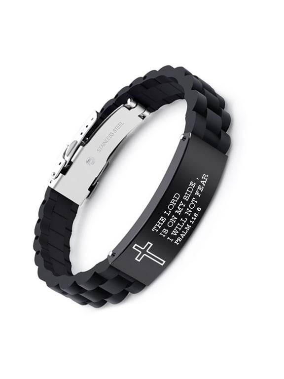 Bible Verse Bracelets for Men and Women, Stainless Steel Silicone Mantra Quotes Cross Bracelets - Ideal Christian Gifts
