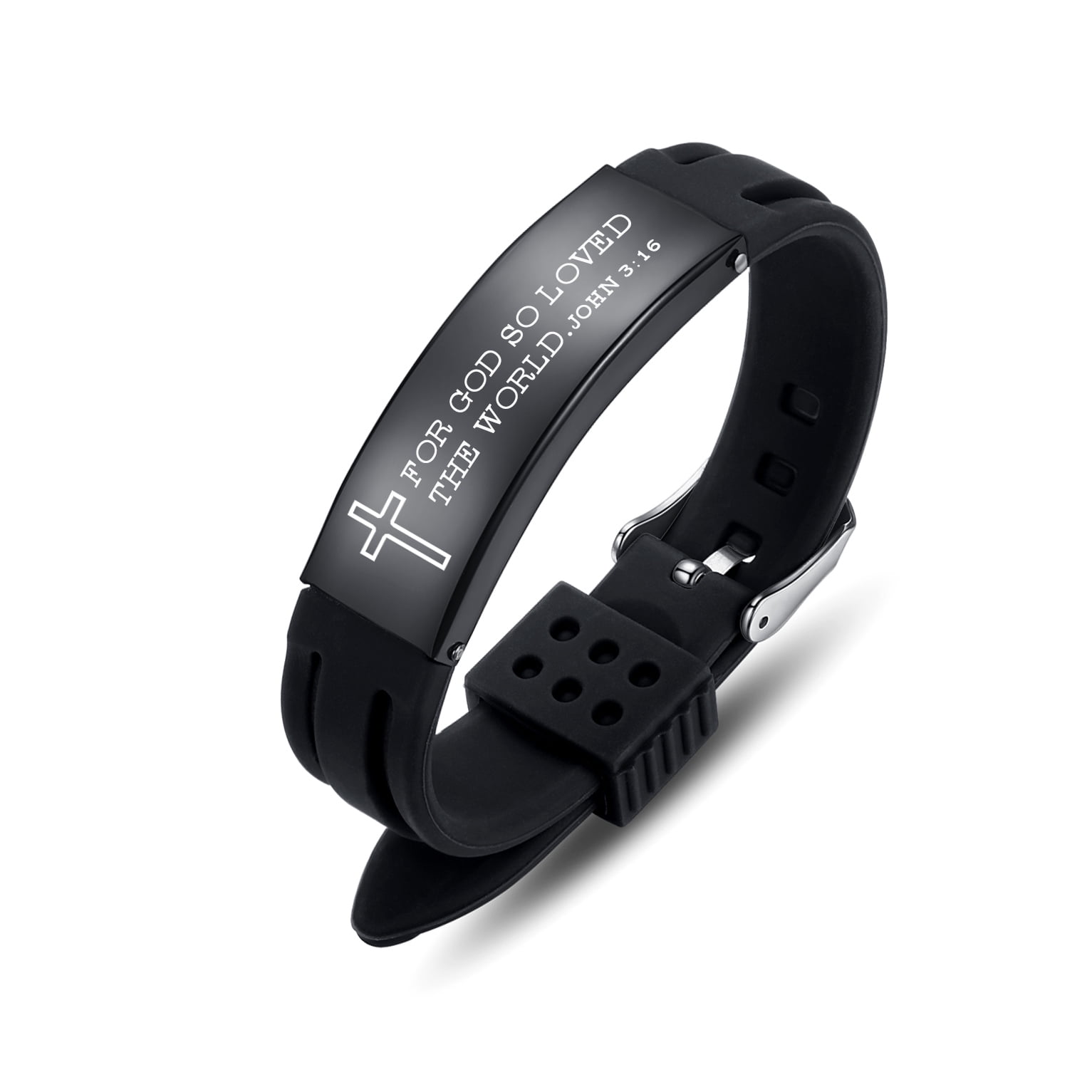 Jewelers Stainless Steel Adjustable Size Christian Cross Holy Bible Verses Mantra Bangle Bracelet main image 1