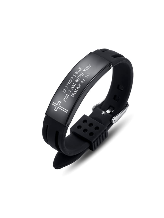 Bible Verse Bracelets for Men and Women, Stainless Steel Silicone Mantra Quotes Cross Bracelets - Ideal Christian Gifts