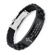 LinnaLove Bible Verse Bracelets for Men and Women, Stainless Steel Silicone Mantra Quotes Cross Bracelets - Ideal Christian Gifts