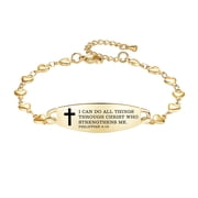 LinnaLove Gold Heart Chain Bible Verse Bracelet with Mantra Quotes In Stainless steel