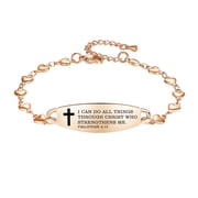 LinnaLove Stylish heart chain Bible Verse Bracelet with Mantra Quotes -Rose gold cross bracelet-Christian Gifts for Women Rose Gold,I can do all things...