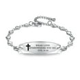 thumbnail image 1 of LinnaLove Stylish heart chain Bible Verse Bracelet with Mantra Quotes -Stainless steel cross bracelet-Christian Gifts for Women (Silver,Wear Love.), 1 of 4