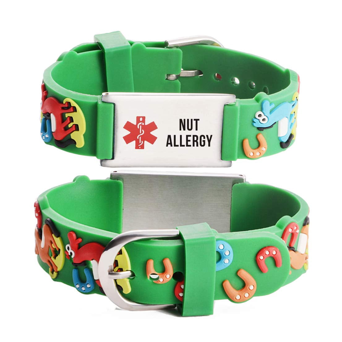 LinnaLove Cartoon Medical Alert Bracelet For Kids - Adjustable PVC Band, Engraved Plate, With Wallet Card