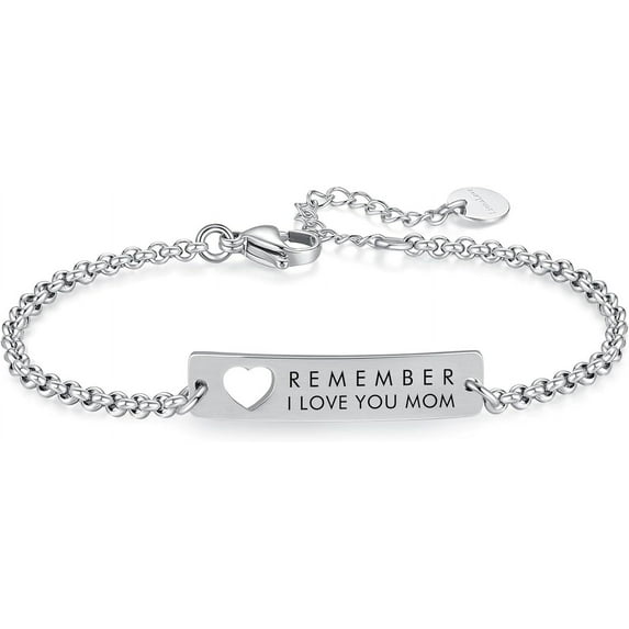 Linnalove Charm Bracelet Jewelry, Engraved Stainless Steel Heart 'Remember I Love You Mom' - Mother's Gift