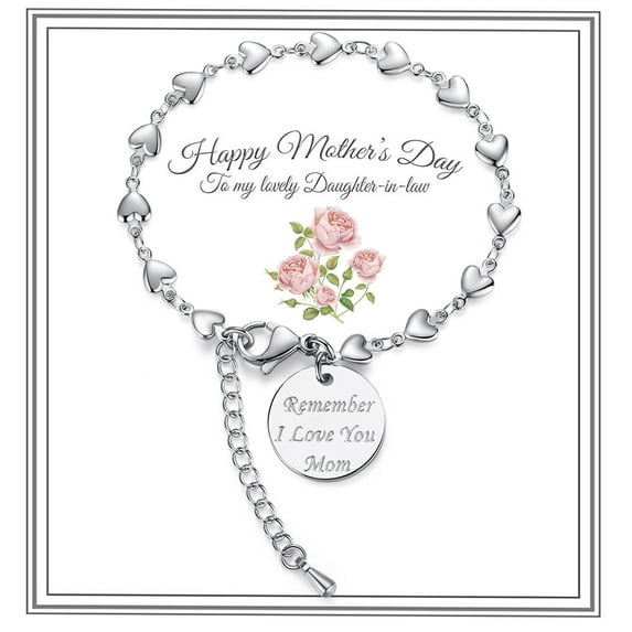 LinnaLove mothers day gifts for mom stainless steel heart bracelets with Quotes "Remember I Love You Mom"-Mothers gift from daughter son