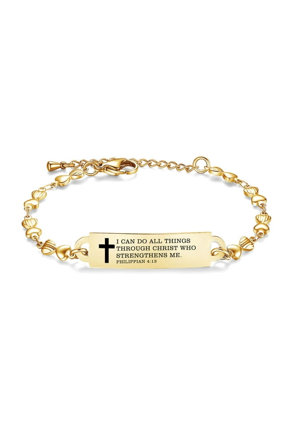 Bible Verse Bracelets,Christmas Gift -Adjustable Stainless Steel Heart Chain Faith Christian Mantra Quotes Engraved Bracelet for Women