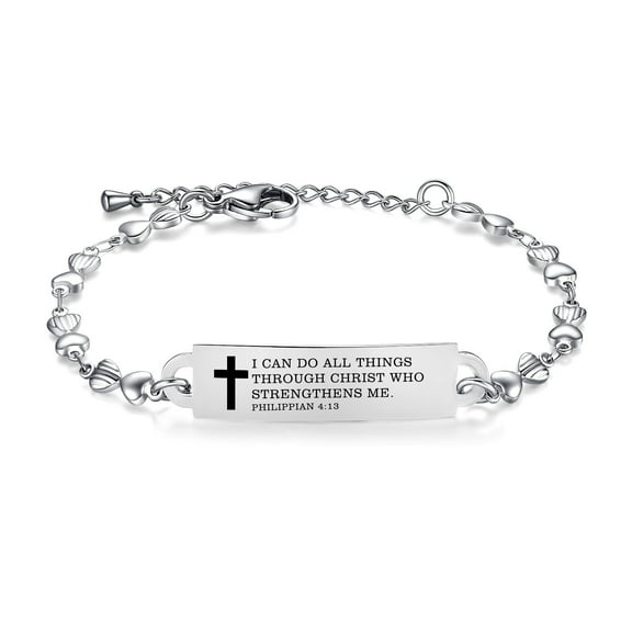 Linnalove Bible Verse Bracelets,Christmas Gift -Adjustable Stainless Steel Heart Chain Faith Christian Mantra Quotes Engraved Bracelet for Women