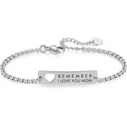Linnalove Charm Bracelet Jewelry, Engraved Stainless Steel Heart Remember I Love You Mom - Mothers Gift